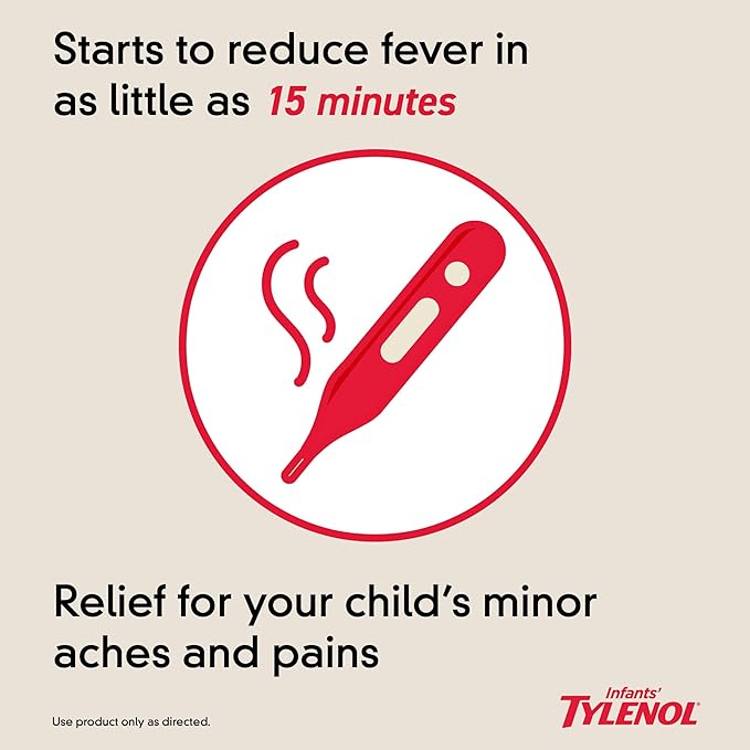 Infants' Tylenol Liquid Oral Suspension – Dye-Free Cherry – 1 fl oz – Acetaminophen 160mg for Fever & Pain Relief in Babies and Toddlers