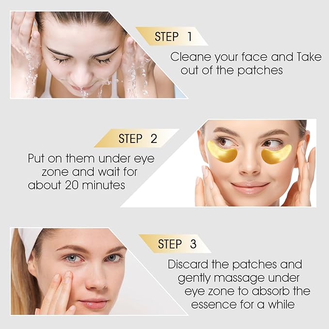 Adofect 24K Gold Under Eye Patches – Collagen Gel Pads for Puffy Eyes, 30 Pairs