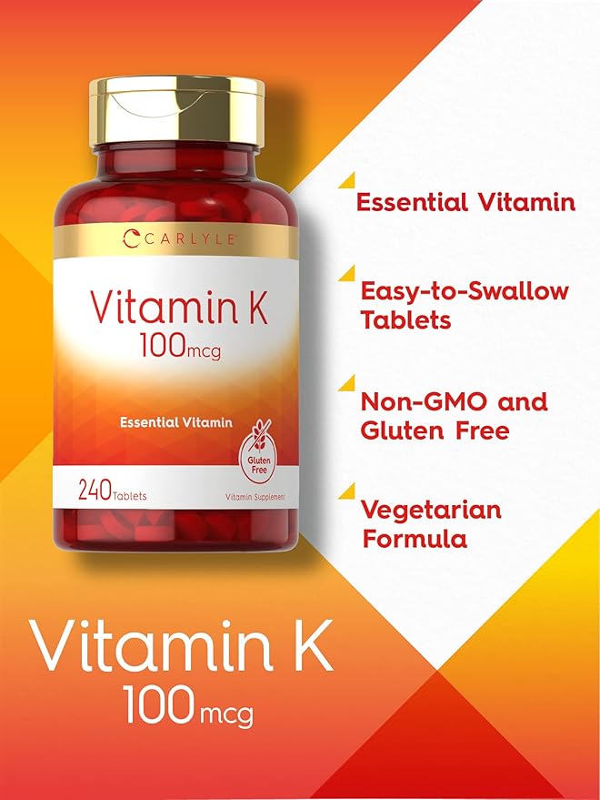Carlyle Vitamin K 100mcg – Bone, Joint & Blood Clotting Support – 240 Vegetarian Tablets – Non-GMO, Gluten Free