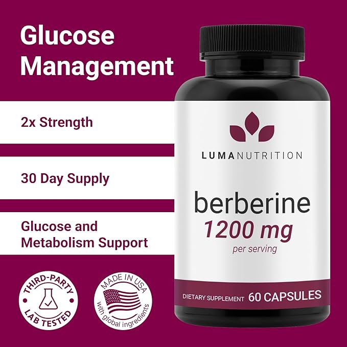Luma Nutrition Berberine HCL 1200mg – High Potency Blood Sugar & Heart Support – Vegan, Non-GMO, Gluten-Free – 60 Capsules