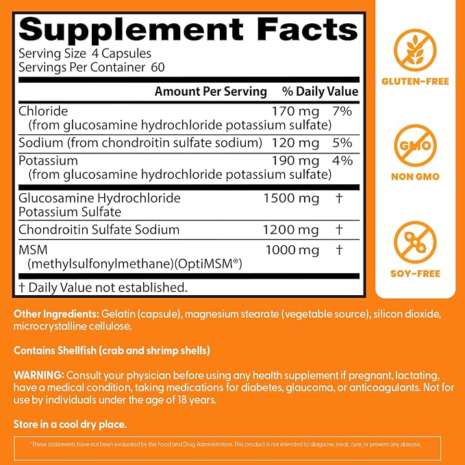 Doctor’s Best Glucosamine Chondroitin MSM with OptiMSM – Joint, Mobility & Flexibility Support – Non-GMO, Gluten-Free, Soy-Free – 240 Capsules