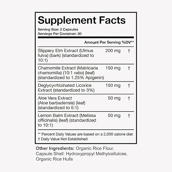 Terra Health Acid Relief – Natural Heartburn & Reflux Support – 60 Capsules with Slippery Elm, Aloe & Chamomile