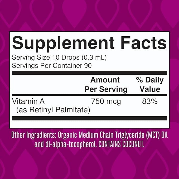 MaryRuth Organics Organic Vitamin A Liquid Drops – Immune, Eye & Skin Support – 750mcg, Sugar Free, Vegan – 1oz (3 Month Supply)