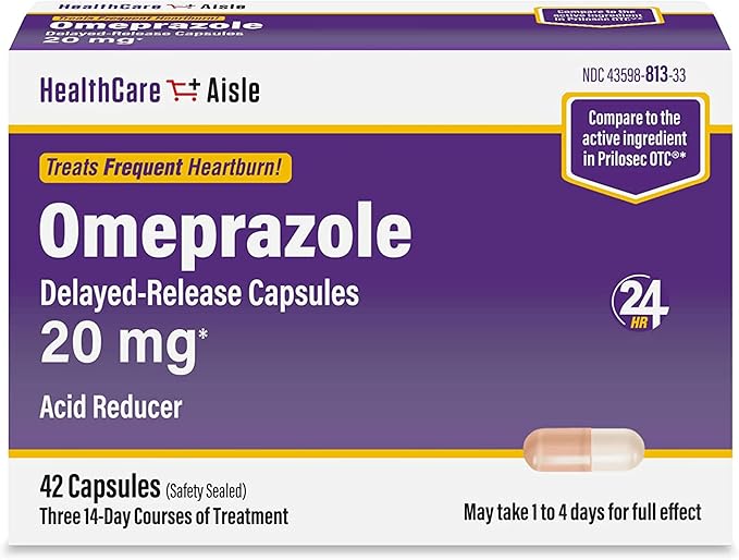 HealthCareAisle Omeprazole 20 mg Delayed Release Capsules for Frequent Heartburn Relief 42 Count