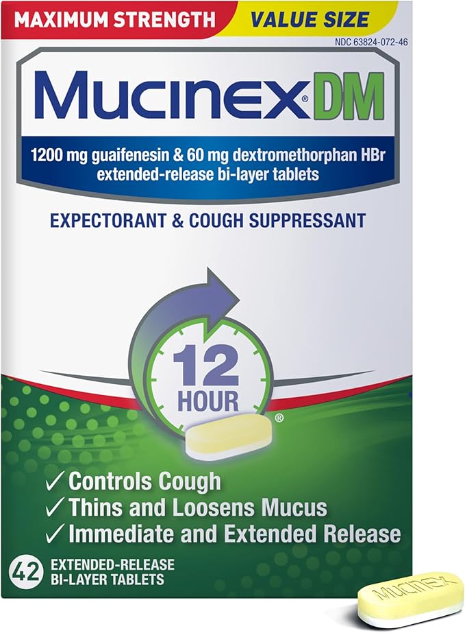 Mucinex DM Maximum Strength 12-Hour Cough Suppressant & Expectorant Tablets