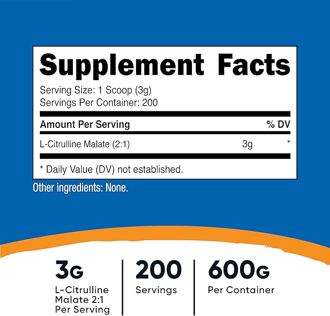 Nutricost L-Citrulline Malate (2:1) Powder – 600 Grams, High-Potency Workout Supplement