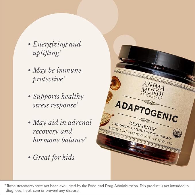 Anima Mundi Organic Mushroom Supplement – Adaptogenic Mushrooms + Cacao – Lion’s Mane, Shiitake, Chaga & More – Uplifting Powder for Coffee, Tea & Smoothies – Vegan, Non-GMO – 4oz