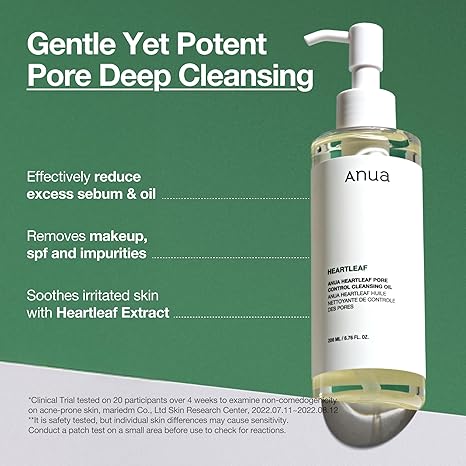 Anua Heartleaf Pore Control Cleansing Oil, Korean Oil Cleanser for Face, Makeup, Blackheads, Sensitive Skin, 200ml