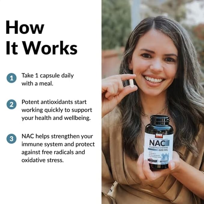 Force Factor NAC 600mg – N-Acetyl Cysteine for Liver Detox, Immune & Glutathione Support – Non-GMO, Gluten-Free – 200 Servings