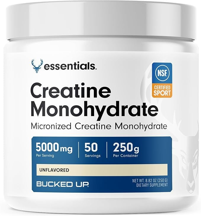 Bucked Up Pure Micronized Creatine Monohydrate – Unflavored, 5g Per Serving, 50 Servings, 250g Container