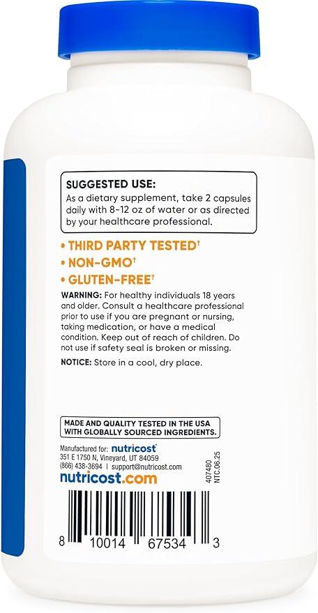 Nutricost Alpha Lipoic Acid 600mg – High Potency Antioxidant for Nerve, Energy & Metabolism – Non-GMO, Gluten-Free, Soy-Free, Vegetarian – 240 Capsules