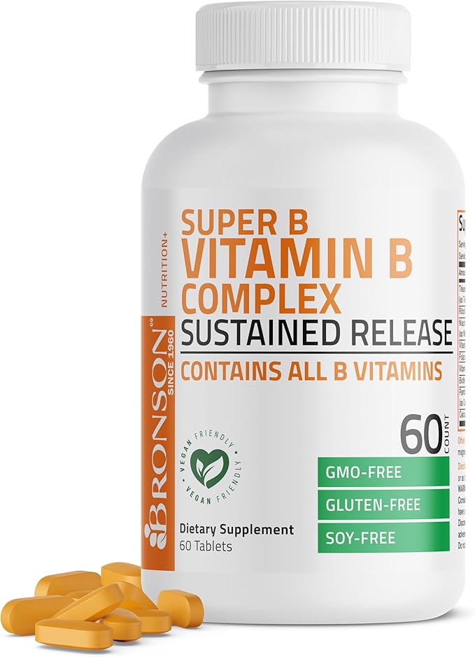 Bronson Super B Complex – Sustained Release, All B Vitamins, Energy & Immune Support – 60 Tablets