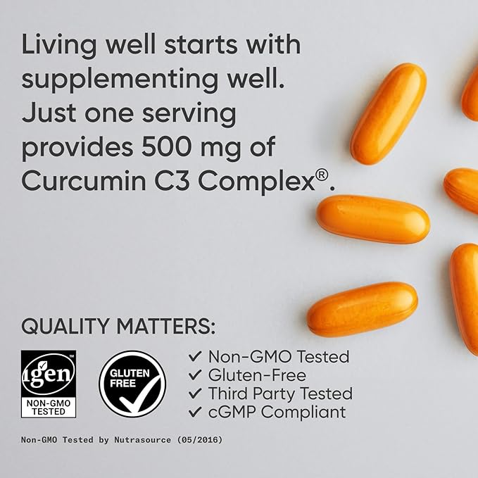 Sports Research Turmeric Curcumin C3 Complex with BioPerine & Coconut Oil – 500mg High Absorption Curcuminoids – Antioxidant & Joint Support – Non-GMO, Gluten-Free – 120 Softgels