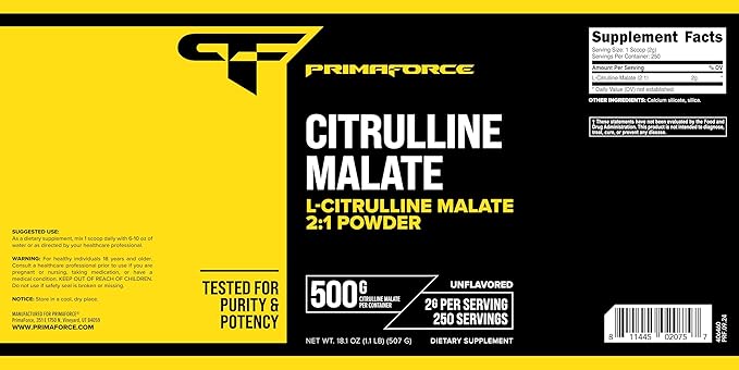 PrimaForce L-Citrulline Malate Powder – Unflavored, 500 Grams, Vegan & Non-GMO