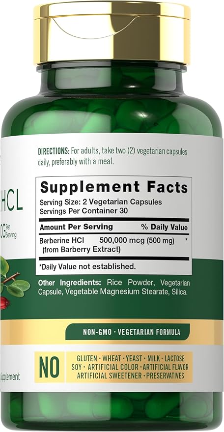 Carlyle Berberine HCL 500mg – Herbal Supplement from Barberry Extract – Blood Sugar, Heart & Metabolic Support – Non-GMO, Gluten-Free – 60 Vegetarian Capsules