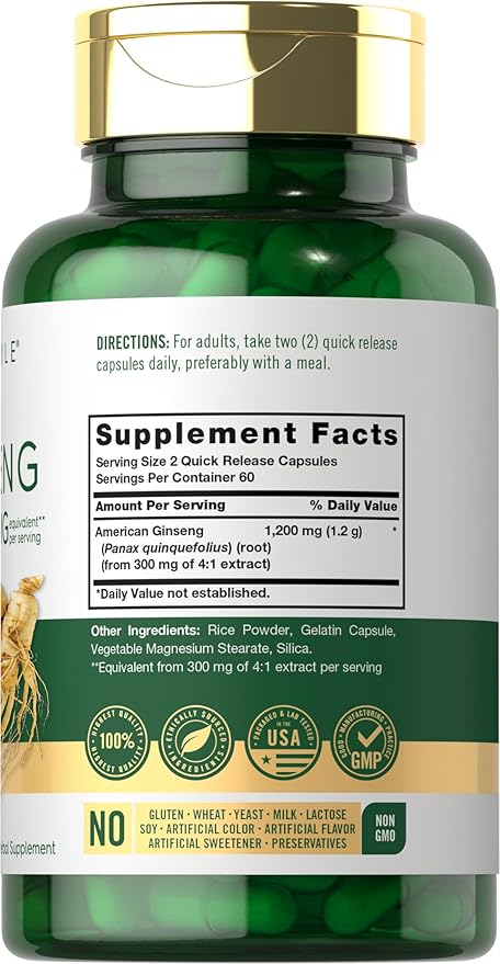 Carlyle Ginseng Extract Supplement 1200mg – Energy, Focus & Immune Support – Non-GMO, Gluten-Free – 120 Capsules