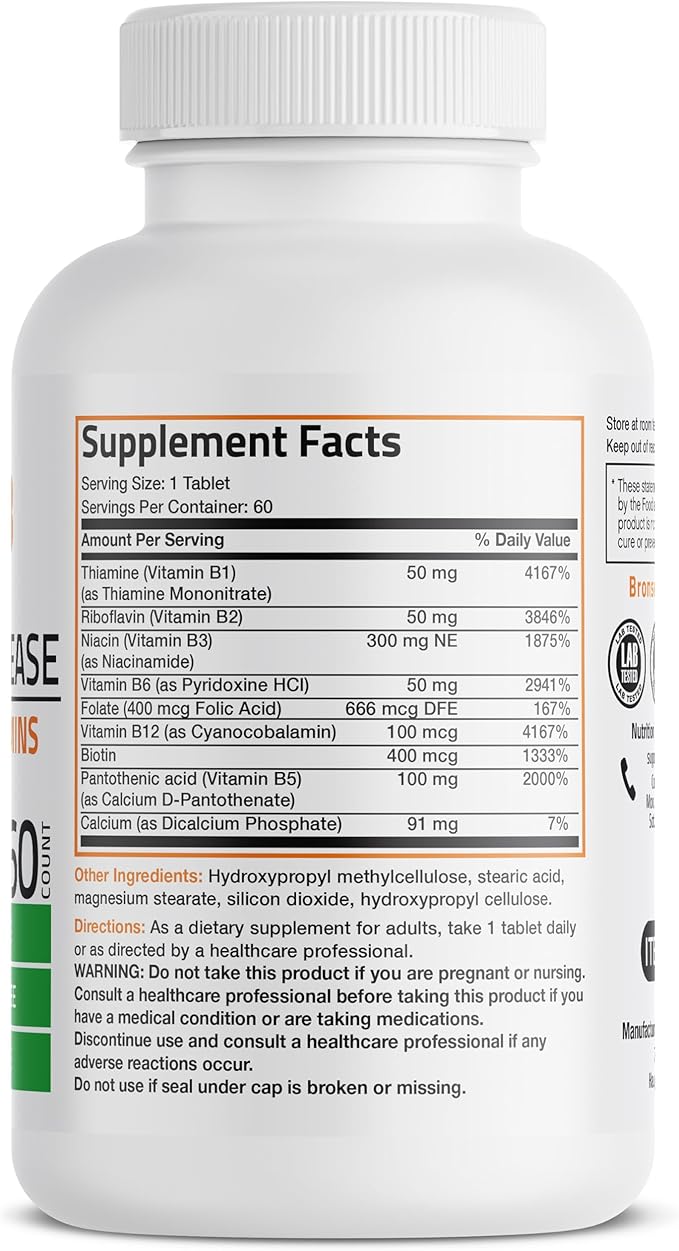 Bronson Super B Complex – Sustained Release, All B Vitamins, Energy & Immune Support – 60 Tablets