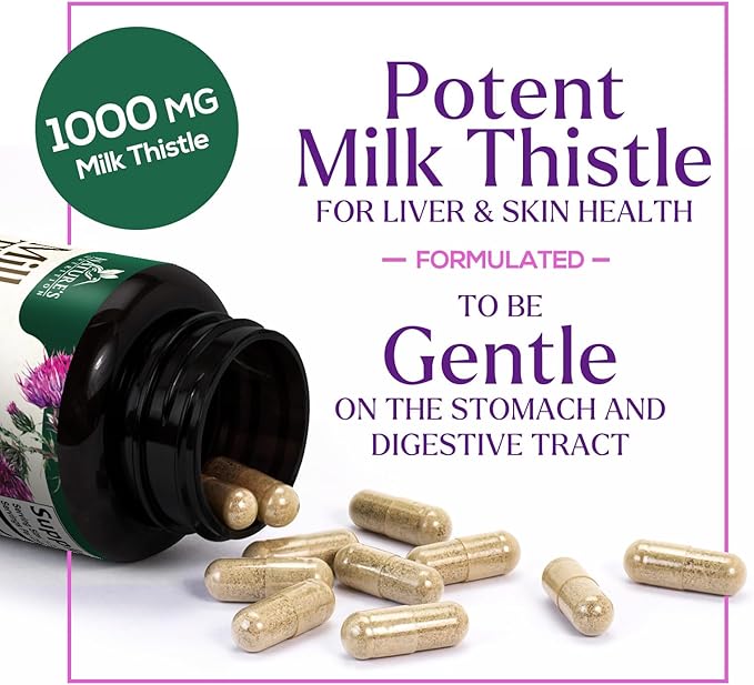 Milk Thistle Extract 1000mg with Dandelion Root – Herbal Liver Cleanse, Detox & Repair Supplement – Non-GMO, Gluten-Free – 60 Capsules