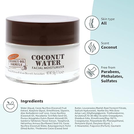Palmer’s Coconut Water Face Moisturizer – Hydrating, Lightweight, Non-Greasy – Antioxidant, Paraben Free – 1.7 oz