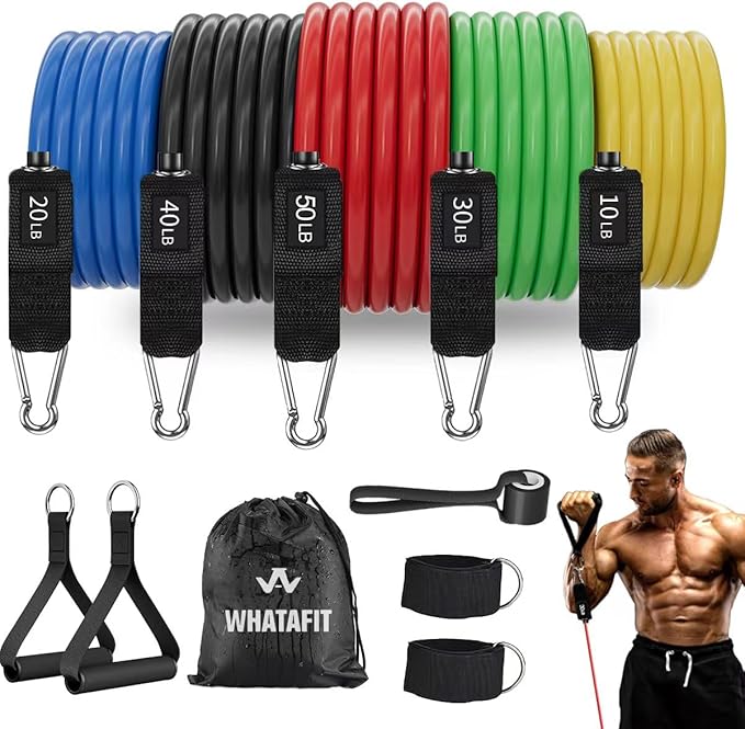 WHATAFIT Resistance Bands Set with Handles, Exercise Bands for Men & Women, Home Gym Strength Training