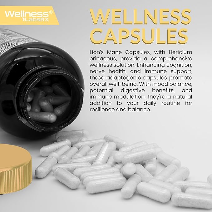 Lion’s Mane Mushroom Capsules – Organic Brain, Memory & Focus Support – 120 Vegan Capsules