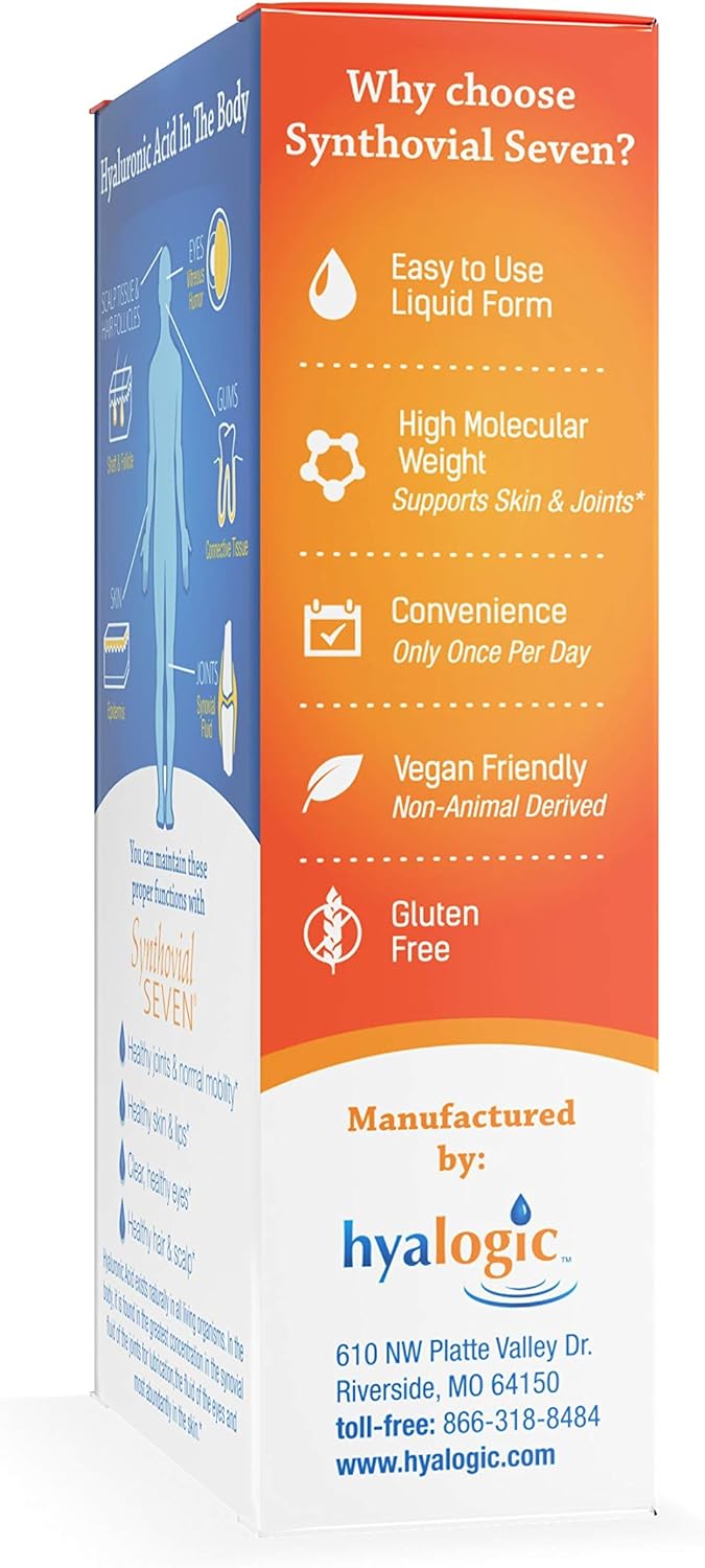 Hyalogic Synthovial Seven Hyaluronic Acid Liquid – HA Support – Vegan, Non-GMO, Gluten-Free – 1 oz