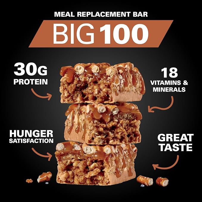 MET-Rx Big 100 Colossal Protein Bars – Peanut Butter Pretzel, Pack of 9, 100g Each