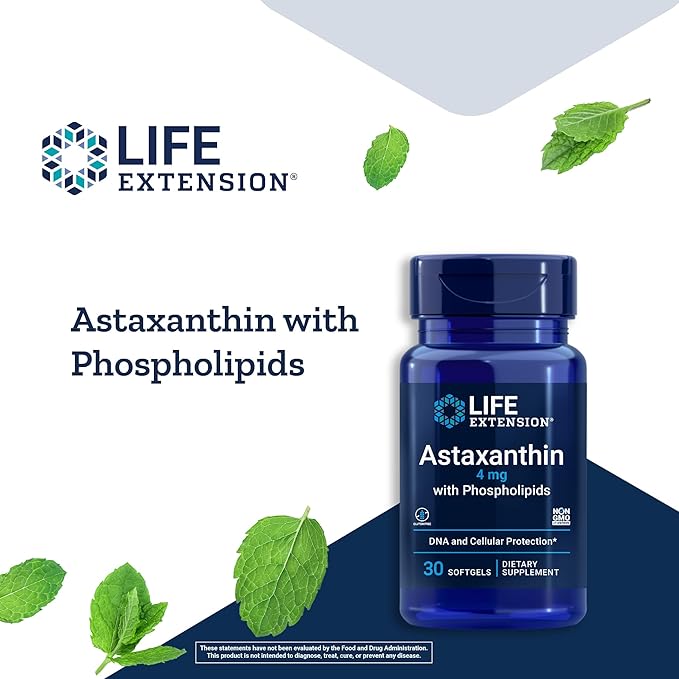 Life Extension Astaxanthin with Phospholipids 4mg – Eye, Heart, Immune & Metabolic Health – Non-GMO, Gluten-Free – 30 Softgels