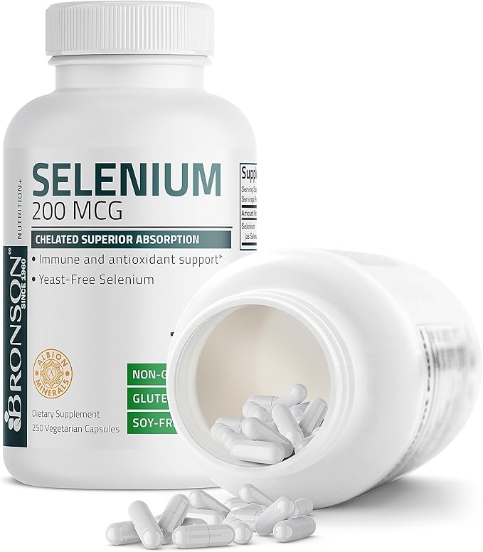 Bronson Selenium 200mcg – Yeast Free Chelated Immune & Thyroid Support – 250 Vegetarian Capsules