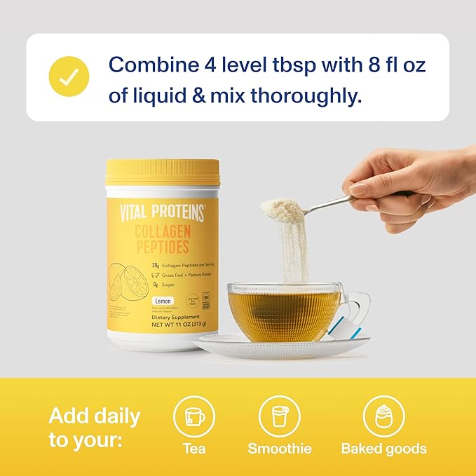 Vital Proteins Collagen Peptides Powder – Lemon Flavor – Grass-Fed, Sugar-Free Collagen for Hair, Skin, Joints & Bones – Keto & Paleo – 14 Servings