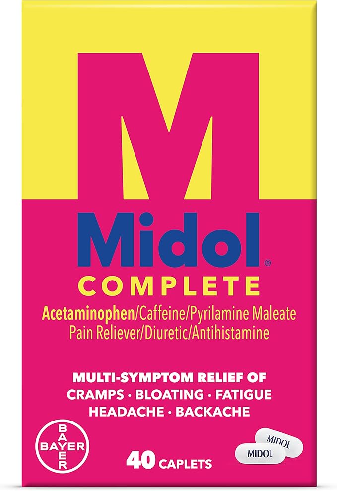 Midol Complete Menstrual Pain Relief Caplets – 40 Count Relieves Cramps, Headache, Bloating, Fatigue, and Water Retention