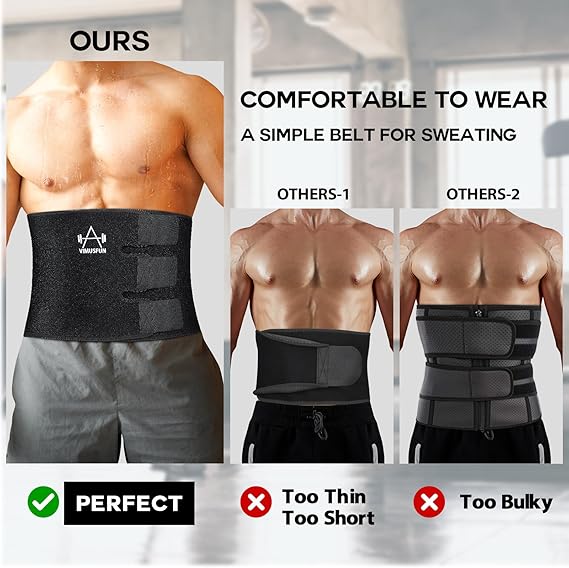Waist Trimmer Belt, Sweat Band Stomach Wrap, Adjustable Waist Trainer for Men and Women, Workout Support