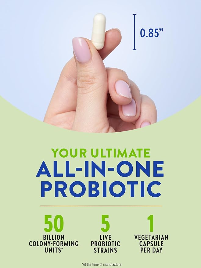 Nature's Truth Raw Flora Probiotic 50 Billion CFU with Prebiotic Inulin – Gut & Digestive Health – Non-GMO, Gluten-Free, Vegetarian – 30 Capsules