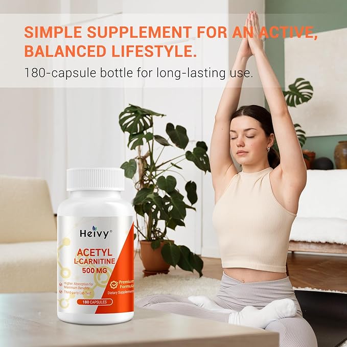 Acetyl L-Carnitine (ALCAR) 500mg – Brain, Nerve & Energy Support – Focus & Performance – Non-GMO, Gluten-Free – 180 Capsules