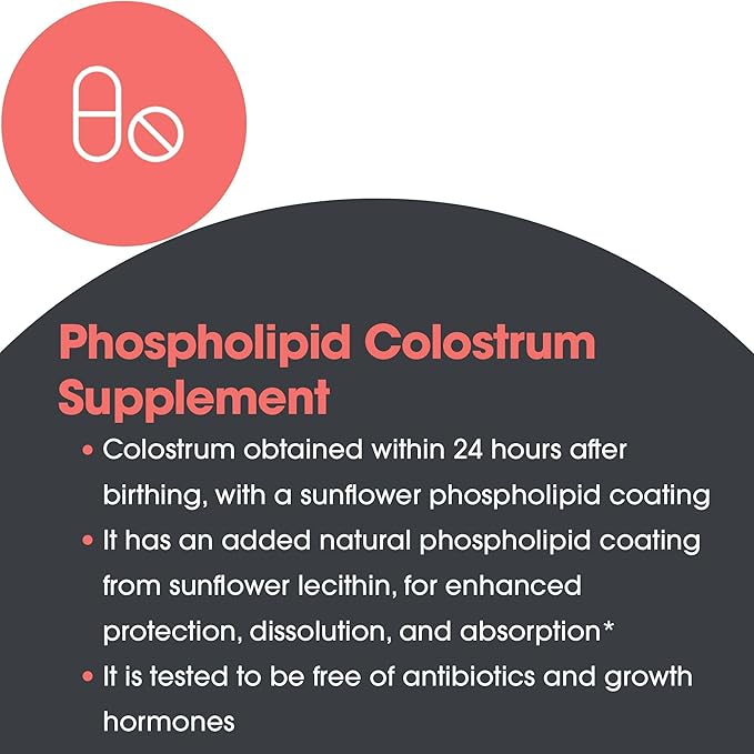 Allergy Research Group Phospholipid Colostrum Powder – First Milking Bovine Colostrum with Sunflower Phospholipids – Gut & Immune Support – 60-Day Supply