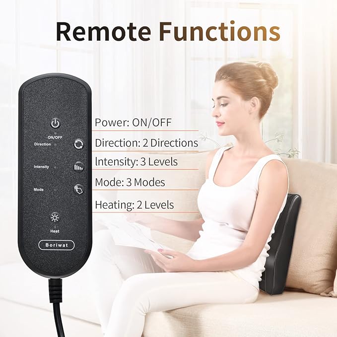 Boriwat Back Massager with Heat, 3D Kneading Massage Pillow, Deep Tissue Pain Relief, Gift for Women Men