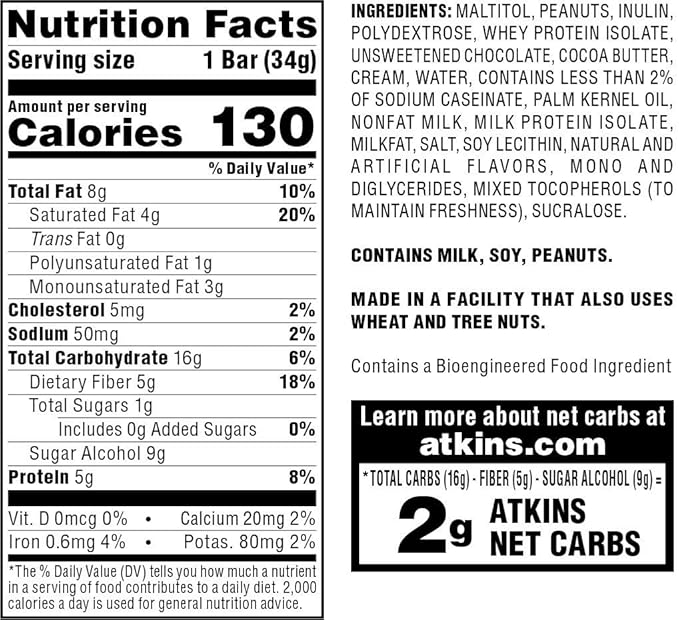 Atkins Endulge Caramel Nut Chew Bar – Low Sugar, High Fiber, Keto Snack Bar, Gluten Free, 10 Count