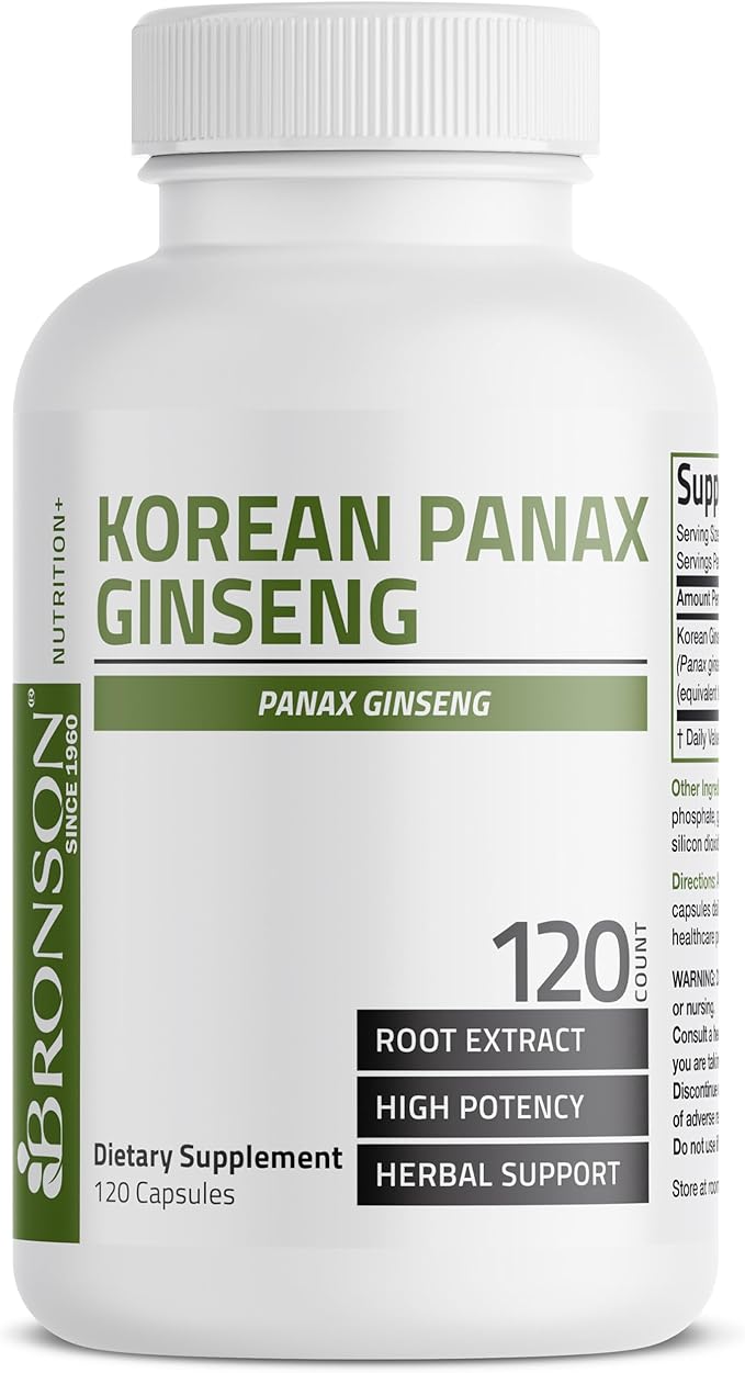 Bronson Korean Panax Ginseng 120 Capsules Supports Energy Endurance Vitality and Memory