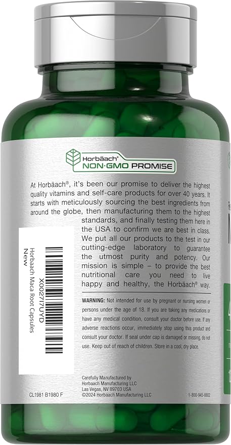 Horbaach Maca Root Capsules 4800mg – High Potency Extract – Energy, Mood & Hormonal Support – Non-GMO, Gluten-Free – 120 Pills for Men & Women
