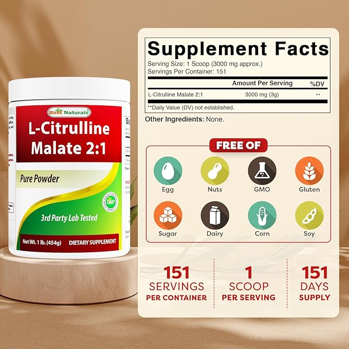 Best Naturals L-Citrulline Malate 2:1 Powder – 1 lb, High-Potency Workout Supplement