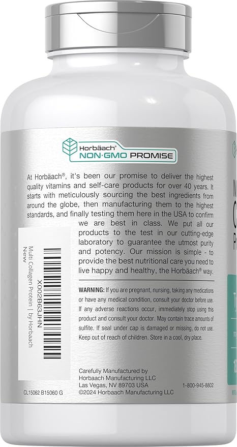 Horbäach Multi Collagen 2000mg – Types I, II, III, V, X Hydrolyzed Collagen – Hair, Skin, Joint & Gut Support – Keto, Paleo, Non-GMO, Gluten-Free – 180 Capsules