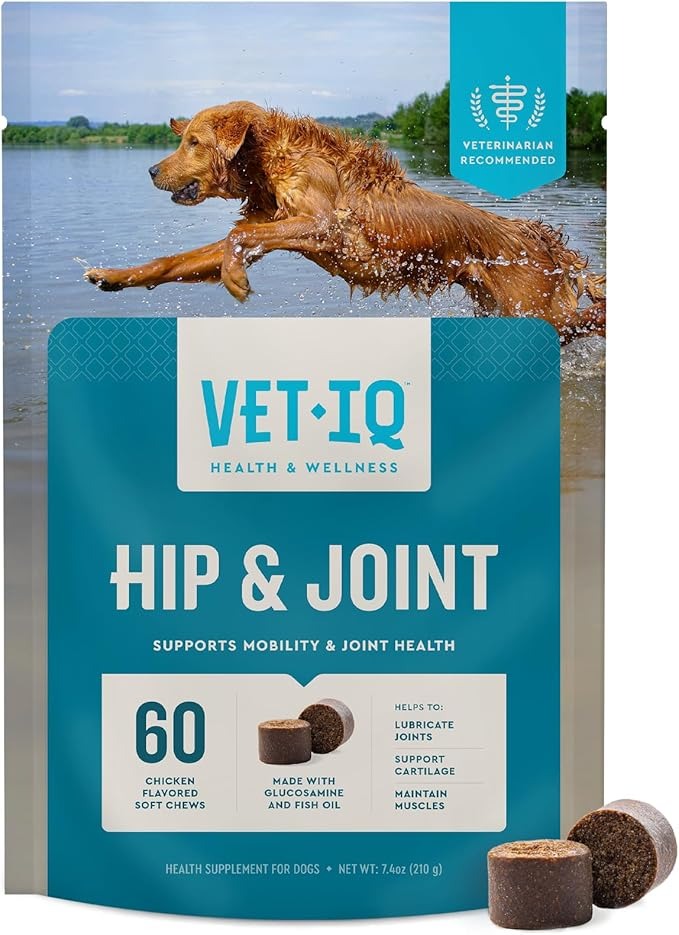VetIQ Advanced Hip & Joint Chews for Dogs – Glucosamine, Chondroitin, MSM, Omega-3, Green Lipped Mussel – Mobility & Muscle Support – 60 Chicken Chews