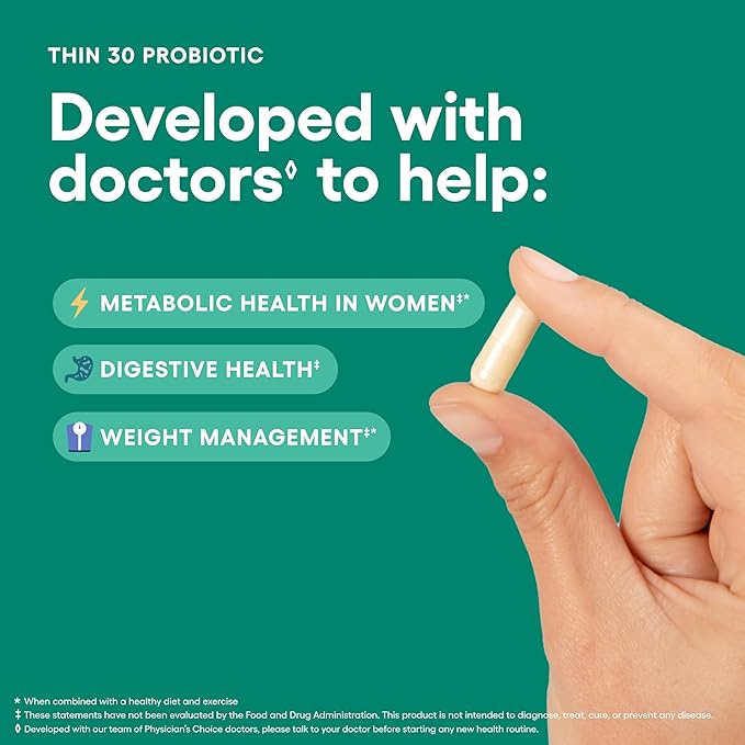 Physician’s CHOICE Thin30 Probiotics – Weight Management & Bloating Relief – 6 Probiotic Strains, Prebiotics, Green Tea & Cayenne – Gut Health for Women & Men – 30 Capsules