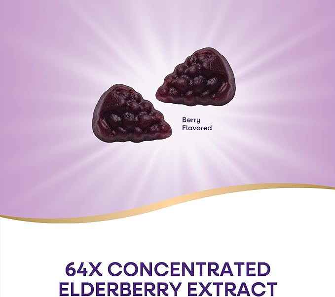 Nature’s Way Sambucus Elderberry Immune Gummies – Vitamin C, D3 & Zinc – Daily Immune Support for Kids & Adults – Vegetarian, Non-GMO, Gluten-Free – 60 Gummies