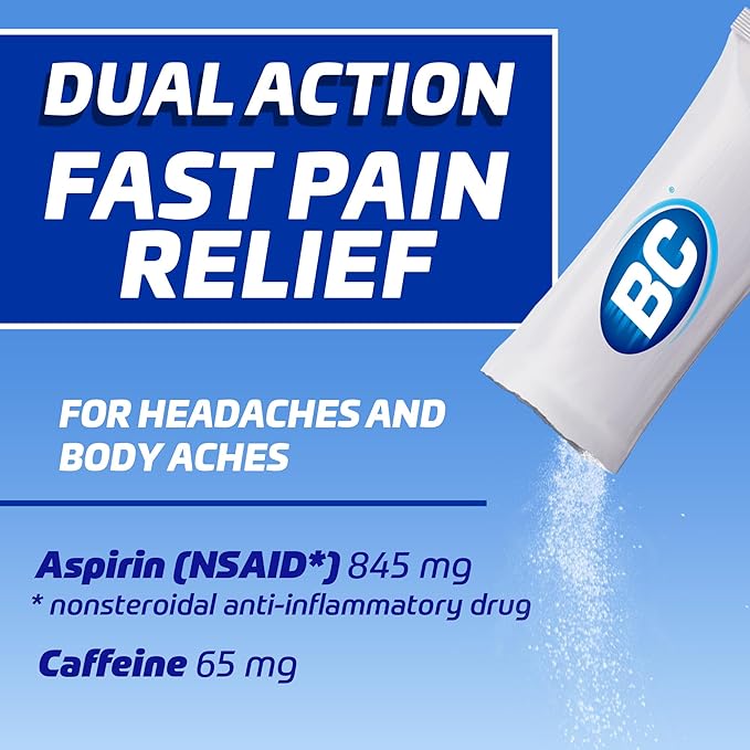 BC Powder Original Strength Pain Reliever – Fast-Dissolving Aspirin and Caffeine Formula for Headache, Muscle, Back & Toothache – 50 Packets