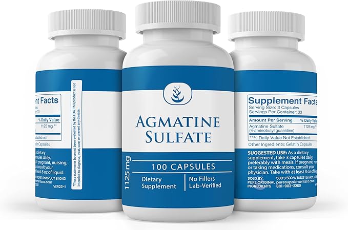 PURE ORIGINAL INGREDIENTS Agmatine Sulfate – 100 Capsules, Pure, No Additives, Lab Verified