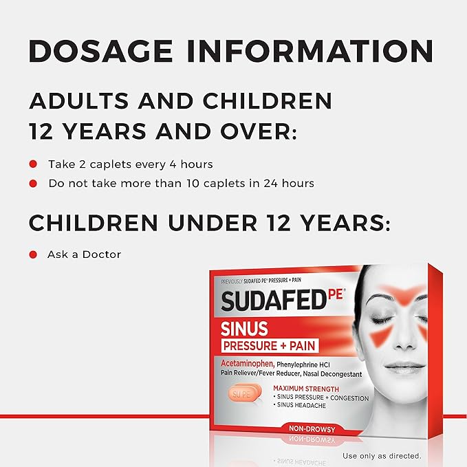 Sudafed PE Sinus Pressure + Pain Relief Tablets – Maximum Strength, Non-Drowsy Sinus & Headache Relief