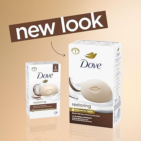 Dove Coconut & Cocoa Butter Beauty Bar Soap – Moisturizing, Nourishing, Gentle Cleanser – 6 Bars (3.75 oz Each)