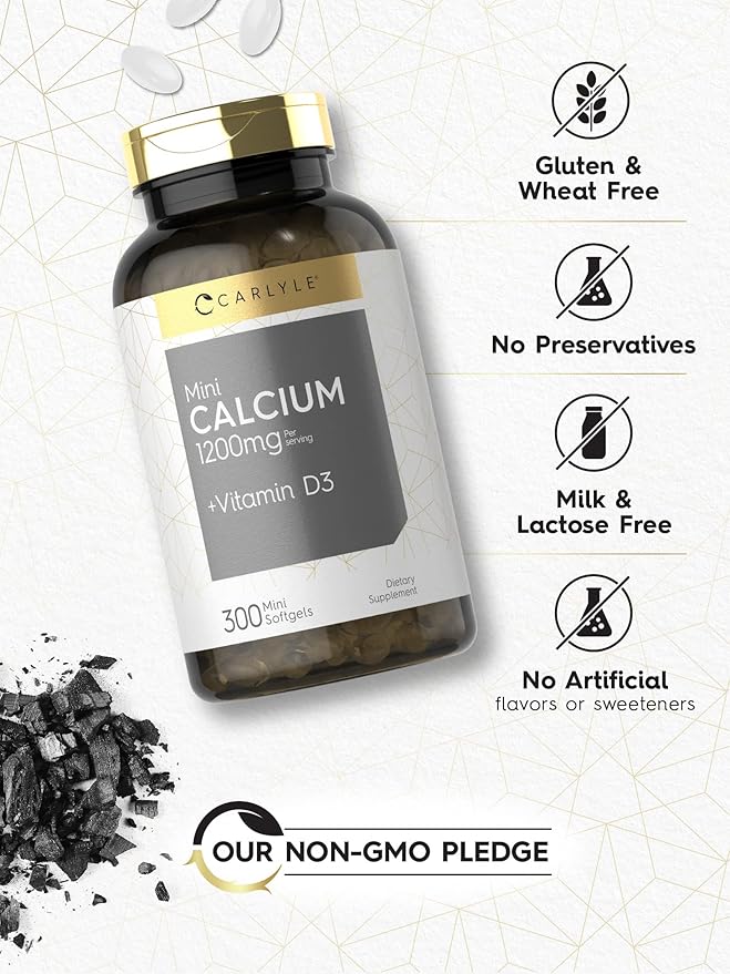Carlyle Calcium 1200mg with Vitamin D3 – Easy-to-Swallow Bone Health Support – 300 Softgels