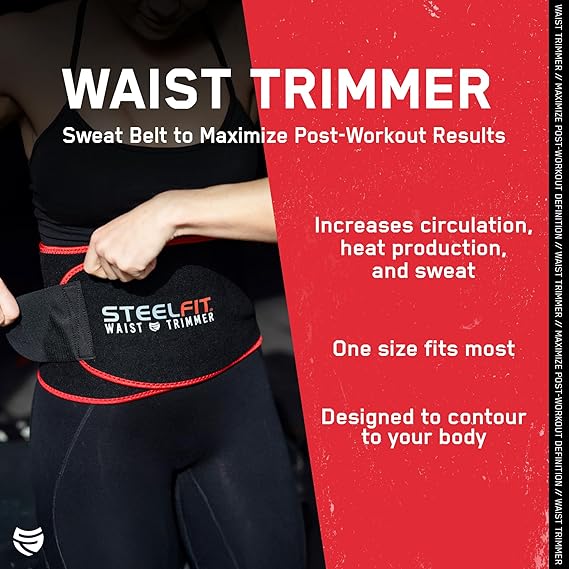 SteelFit Waist Trimmer Belt, Moisture-Resistant Neoprene Waist Trainer, Adjustable Sweat Band for Women & Men